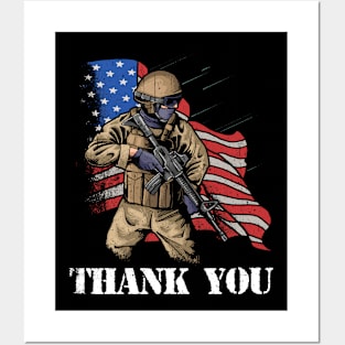 Patriotic American Flag Thank You Men Women Girls Boys Kids Posters and Art